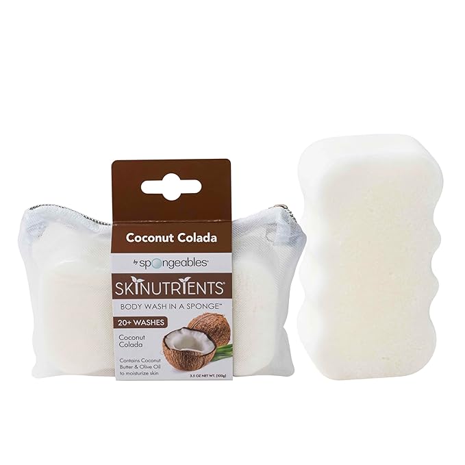 Spongeables Skinutrients Anti-Cellulite Body Wash in a Sponge, Spa Cellulite Massager, Reduce The Appearance of Cellulite, Moisturizer and Exfoliator, Colada Coconut, 1 Count