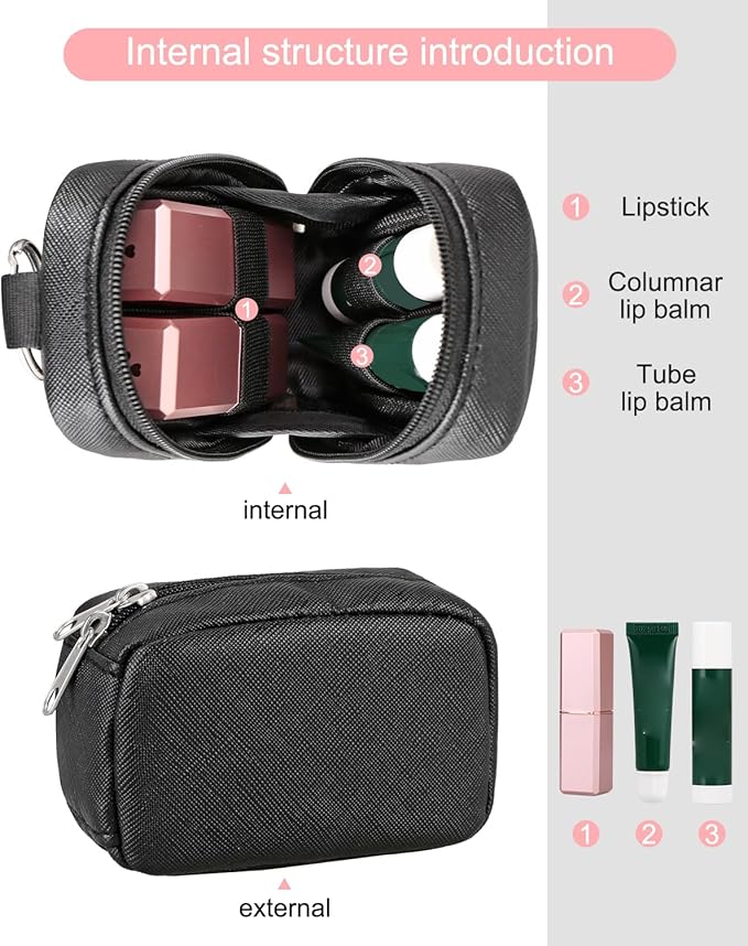 Chapstick Holder Bag Small Lip Balm Sleeve Pouch Lipstick Portable Storage Bag Lip Gloss Case With Hook Accessories