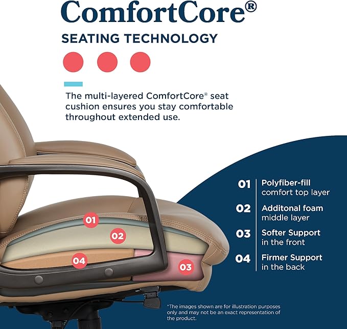 La-Z-Boy Nova Executive Office Chair - Ergonomic High Back Desk Chair with AIR Lumbar Support - Comfortable Computer Chair for Home Office - Vegan Leather - Light Tan