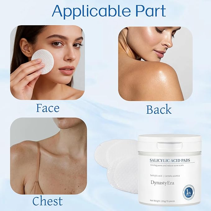1% Salicylic Acid Pads for Face & Body – Exfoliating Toner Pads with Centella Asiatica, Hyaluronic Acid & Probiotics – Gentle Pore Clearing, Blackhead Removal, Skin Texture Refinement – 70 Count
