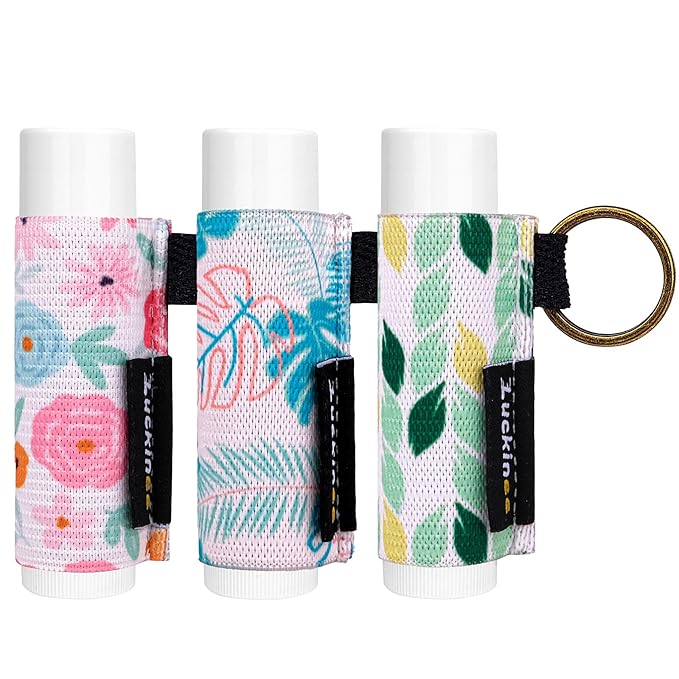 3PCS Lip Balm Holder Keychain Lip Gloss Keychain Holder Lipstick Holder Lip Balm Pouch Keychain Compatible with ChapStick, Burt's Bees, Christmas Stocking Stuffers