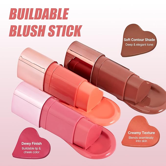 TOUCH IN SOL In My Heart Stick Blush (#Punch Pink) - Pink Cream Blush Stick for Korean Makeup, Lip & Cheek Multi-Use, Blendable Milk Blusher for Dewy Glow, Kbeauty (0.21 Oz)