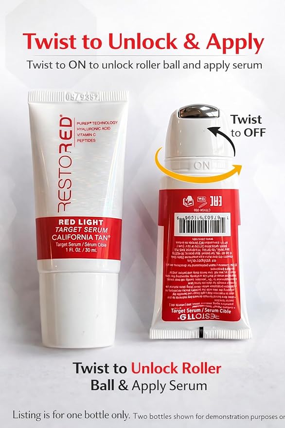 Restored Target Serum Red Light Therapy 1 oz Hydrating Anti-Aging Serum with Hyaluronic Acid, Vitamin C, Peptides for Face & Body