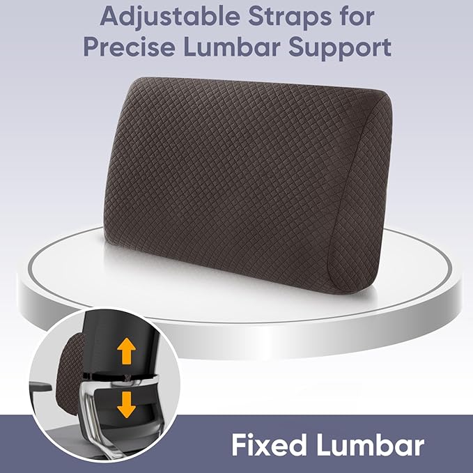 Extra Large Lumbar Support Pillow for Recliner, 20"x14"x5.5" Back Support Cushions with Back Strap, 100% Foam High Supportive, Durable, Soft-Coffee