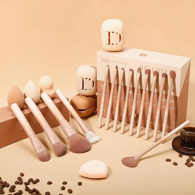 DUcare 21pcs Makeup Gift Set,with 14Pcs Makeup Brush set 3pcs Makeup Sponges 3pcs Sponge Holder 1pc Powder Puff for Foundation Blending Powder Blush Eyeshadows