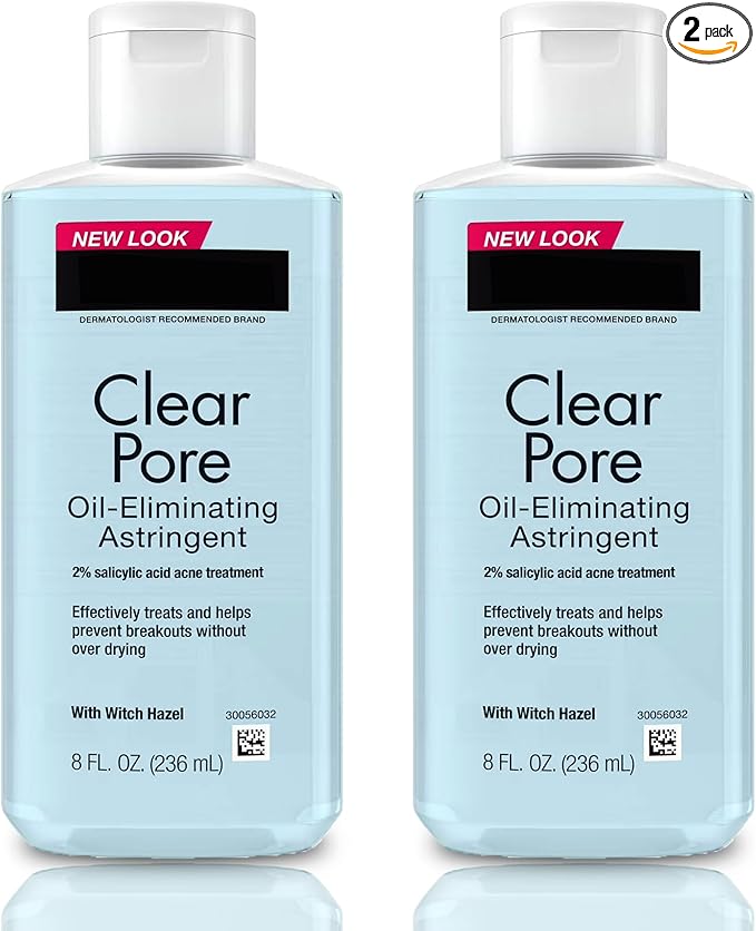 Oil-Eliminating Facial Astringent for Oily Skin and Clogged Pores, Witch Hazel Formula with Salicylic Acid, 8 fl oz – Refreshing Skin Toner for Daily Use - (Pack of 2)