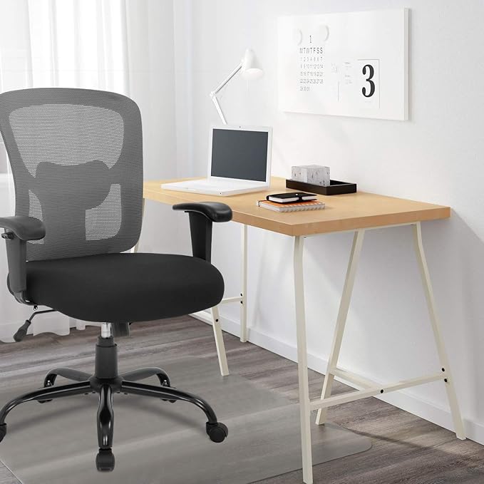 BestOffice Big and Tall Office Chair 500lbs Desk Chair Mesh Computer Chair with Lumbar Support Wide Seat Adjust Arms Rolling Swivel High Back Task Executive Ergonomic Chair for Home Office (Grey)