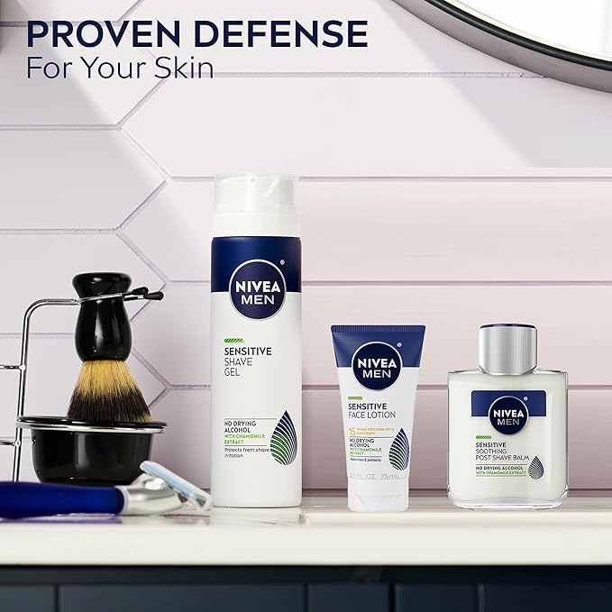 NIVEA MEN Sensitive Face Lotion with SPF 15, Broad Spectrum Sunscreen, 3 Pack of 2.5 Fl Oz Tubes