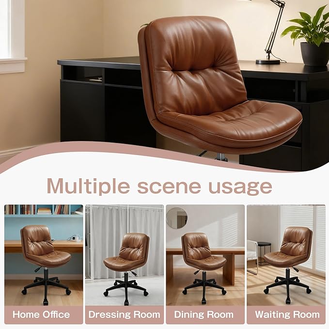 Office Chair, Ergonomic Desk Chair with Padded Cushion & Backrest, Adjustable Height & 360° Swivel, Armless Task Chair for Home Office, Computer Desk & Vanity Brown