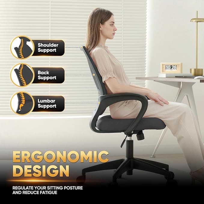 Magshion Ergonomic Office Chair Pack of 2, Mid-Back Mesh Desk Chair, Adjustable Swivel Computer Chair with Lumbar Support & Breathable Backrest for Gaming, Work, Study, 300 Lbs Capacity, Black