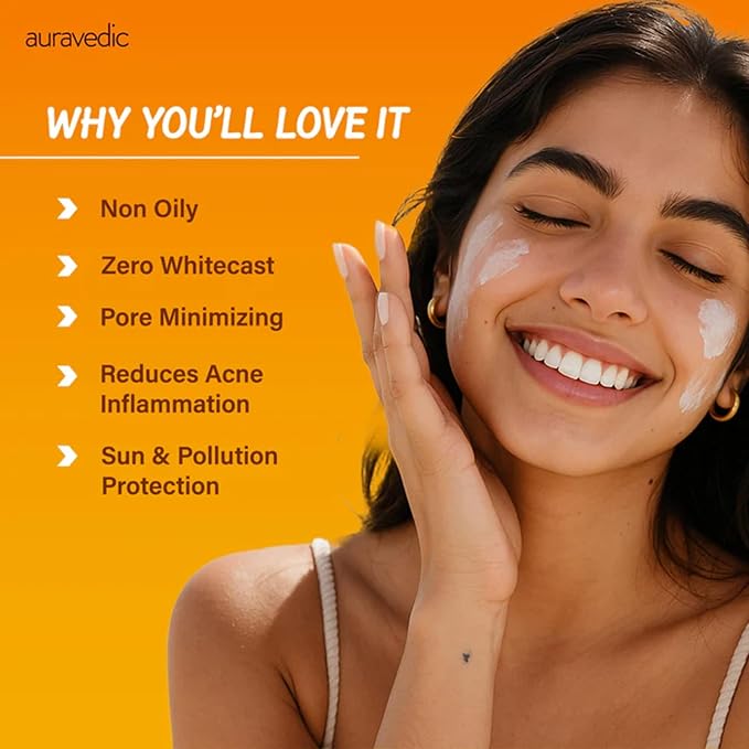 Auravedic Acne Calming Sunscreen SPF 50 PA++++ | Oil-Free Broad Spectrum UVA/UVB Face Sunscreen with 5% Niacinamide & 2% Salicylic Acid | For Oily & Acne-Prone Skin | 2.12 Oz (60g)
