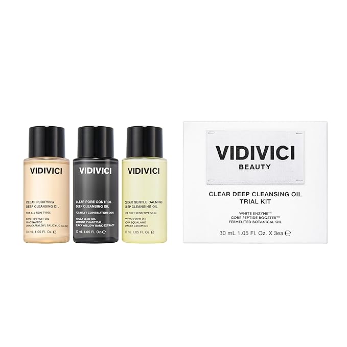 VIDIVICI Clear Deep Cleansing Oil Trio (1.01 fl oz X 3) - Dissolves Waterproof Makeup, Hydrating Cleanser, Travel Friendly