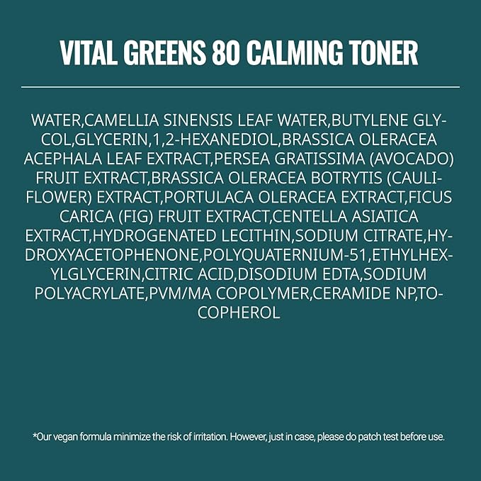 ASNO Vital Greens Calming Toner 300ml - Genderless Vegan Soothing Care for Acne, Pimple, Redness, Sensitive Skin, Superfood 80% + Ceramide, Hydrating Daily Facial Toner, Korean Skin Care