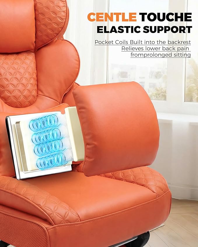 COMHOMA Big and Tall Office Chair with Upgrade Footrest, Heavy Duty Gaming Chair High Back Executive Chair with Spring Lumbar Support for Lower Back Pain Relief, 150°Reclining Adjustable Armrests
