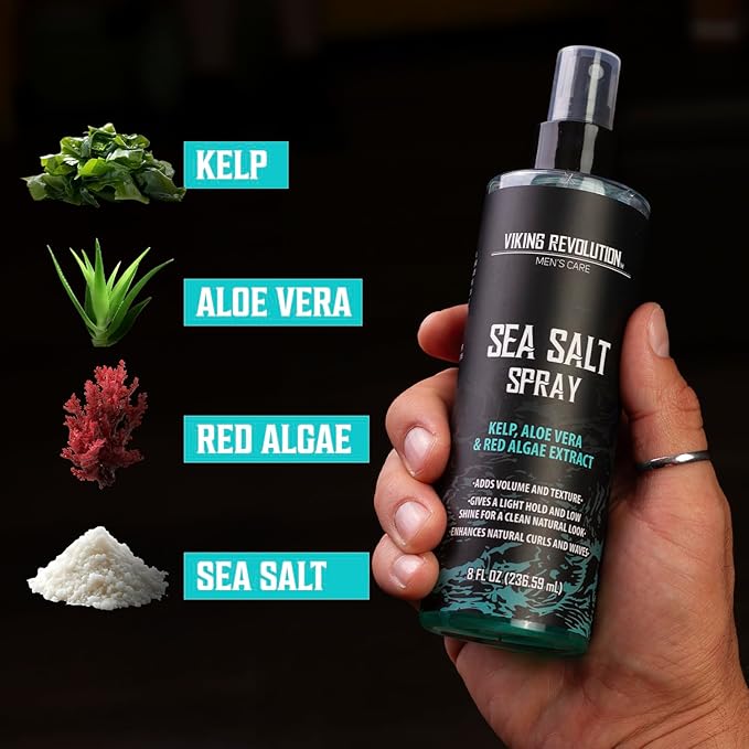 Viking Revolution Sea Salt Spray for Hair Men (8fl oz), Matte Sandalwood Hair Clay (2 oz) and Hair Styling Powder for Men (1oz) - Men Hair Styling Kit - The Ultimate Trio for Texture, Volume, and Hold