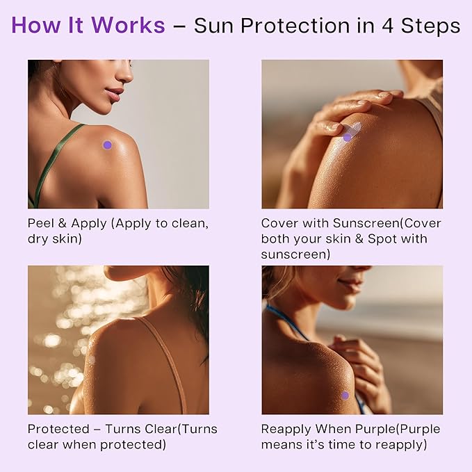 VRAIKO 36pcs UV Stickers for Sunscreen | UV Detection Stickers Sunscreen Patches | Sun Protection Reminder | Know When to Reapply and Prevent Sunburn (Pack of 2)