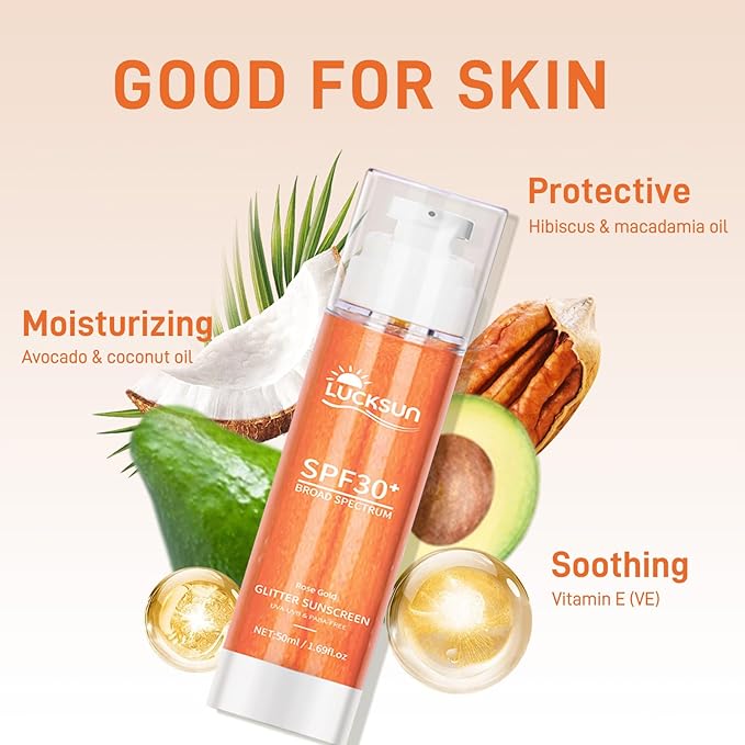 SPF 30 Sunscreen Body Glow Oil – Rose Gold Mica & Coconut Oil, Broad Spectrum Water Resistant Moisturizer, Lightweight Shimmer for Beach & Daily Use(Rose)