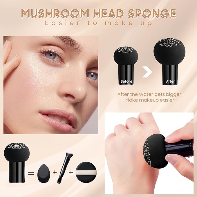 Mushroom Head Air Cushion CC Cream - Tattoo Cover up Moisturizing BB Creams Foundation, Long-Lasting Waterproof Concealer Full Coverage for Even Skin Tone (Dark Brown, 1 PCS)
