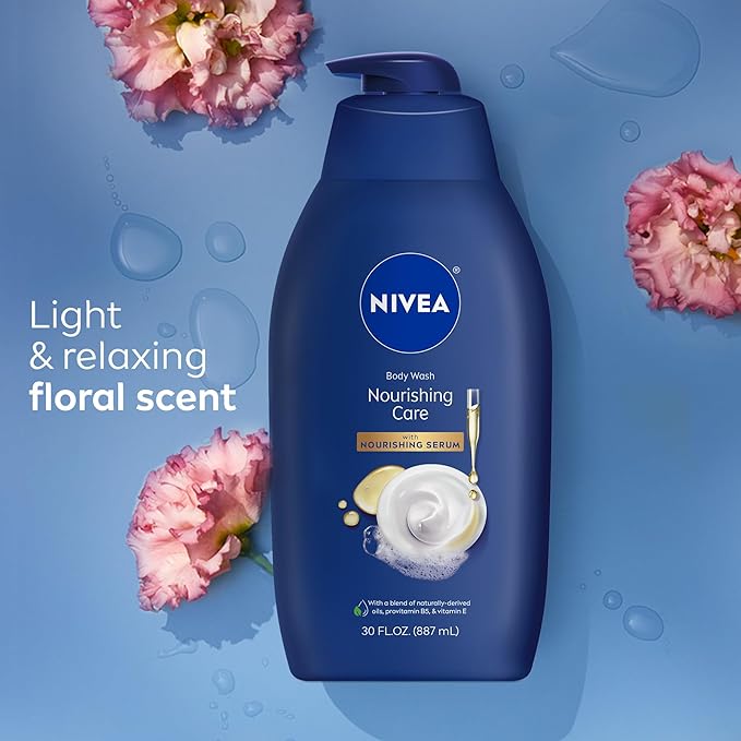 NIVEA Nourishing Care Body Wash with Nourishing Serum, Moisturizing Body Wash for Women, Enriched with Provitamin B5 and Vitamin E, 30 Fl Oz Bottle