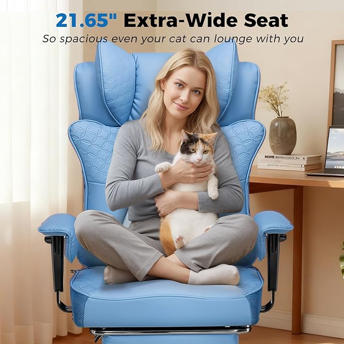 GTPLAYER Big and Tall Office Chair 400LBS Wide Ergonomic Gaming Chair with Deluxe Embossing Designed Leather with Foot Rest,150°Reclining Adjustable Soft Armrests Pocket Spring Back Support and Pillow