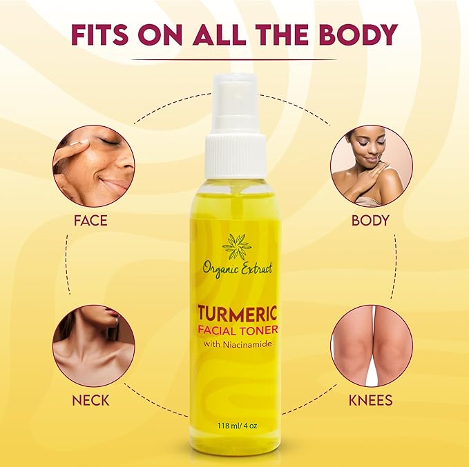Turmeric Facial freshener - 4 fl oz / 118 ml - Skin Brightening Face freshener, Gently Removes Impurities - Skin Balancing & Pore-Reducing Toner - Hydrating Toner with Niacinamide