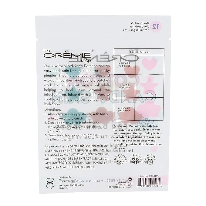 The Crème Shop Pimple Patches with Salicylic Acid Pack - Bundle with 36 Hydrocolloid Blemish Patches Infused with Witch Hazel, Made in Korea to Conceal and Heal Acne Spots | The Creme Shop Skin Care