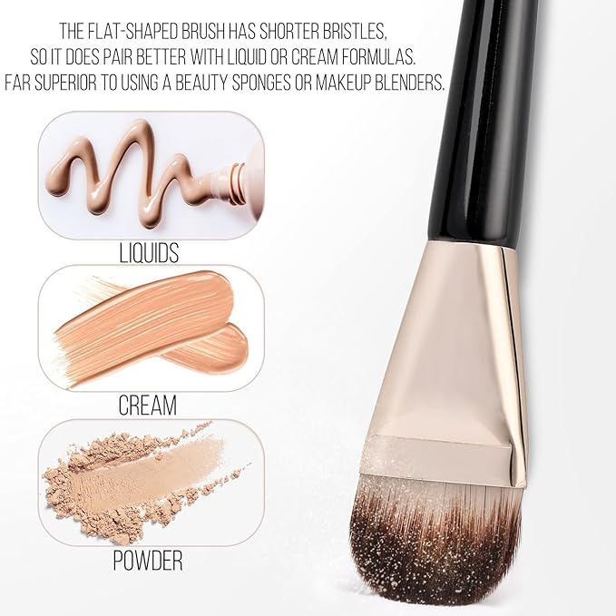 KINGMAS 2Pcs Flat Foundation Brush, Korean Makeup Brush, Tongue-Shape Concealer Contour Brush for Liquid Cream Blending