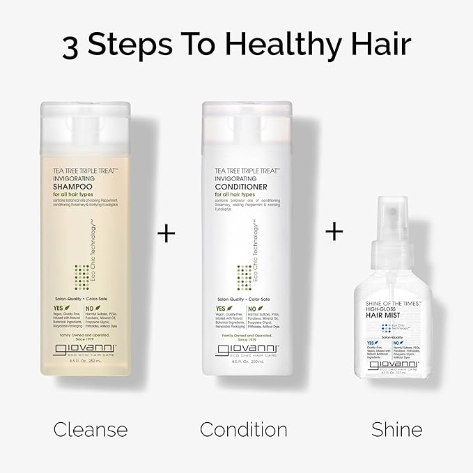 GIOVANNI Tea Tree Triple Treat Invigorating Conditioner - Cooling Peppermint, Eucalyptus, Rosemary, Helps Dry Flaking Scalp, Paraben Free, Helps to Moisturize, Smooth & Detangle- 8.5 oz (1 Pack)