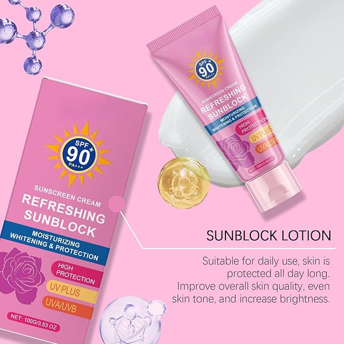 Sunscreen SPF 90, Sunscreen Lotion SPF 90 PA+++ Sun Screen Protector Under Makeup Cream Waterproof Sweat-Proof Moisturizing Skin for Face & Body