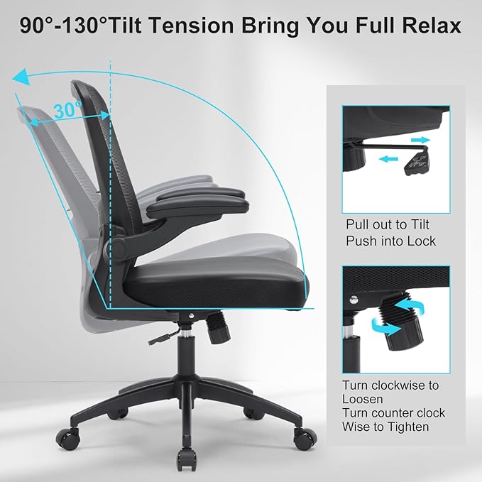 Heavy Duty Office Chair, 400lbs Ergonomic Desk Office Chair for Heavy People, Home Office Desk Chairs with Flip-Up Arms, Executive Computer Desk Chair with Adjustable Seat Height & Lumbar Support
