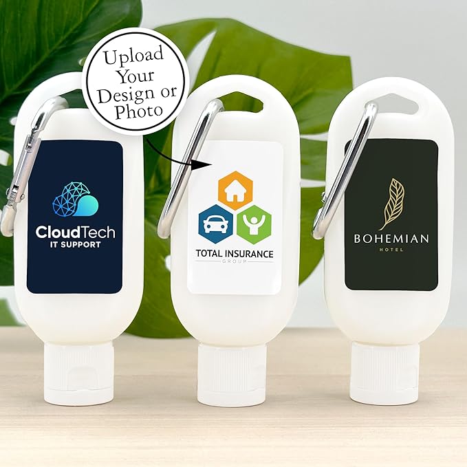 Promotional Sunscreen SPF 30 with Carabiner, Custom Sunscreen - Promotional Product/Bulk with Your Logo/Customized - 12 Quantity