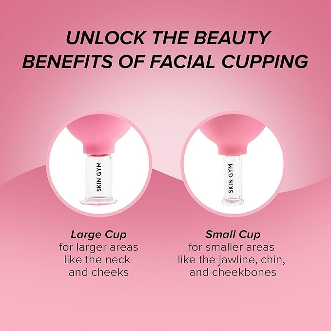 Skin Gym Facial Cupping Set for Face & Neck – Glass Face Cupping Therapy Tools for Lymphatic Drainage, Depuffing & Sculpting Jawline and Chin, Anti-Aging Facial Massage Cups, 2-Piece Set