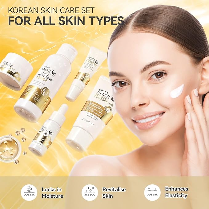 Skin Care Set, Face Snail Revitalizing Skin Care Sets & Kits, Facial Beauty Skincare Gifts for Teenage Girls with Cleanser,Toner,Serum,Eye Cream,Face Cream, Firming Hydrating Skin Care Christmas Gifts