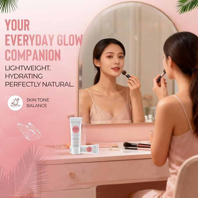 Sheida BB Cream with SPF 30+, Hydrating Daily Tinted Day Cream, Natural Finish, Buildable Light Coverage, 24h Moisture, Vitamin C & E for Even Skin Tone and Radiant Look – 50 ml (Medium)