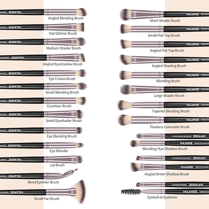 MAANGE 30Pcs Professional Makeup Brush Set with Case – Premium Synthetic Brushes for Foundation, Powder, Blush, Eyeshadow & Blending,Black Coffee