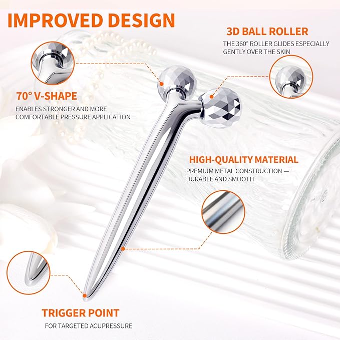Metal Facial Roller Massager, 3D Cooling Face Massage Tool for Reduce Puffiness, Remove Eye Wrinkles, Face Lifting, Increase Firmness, Anti-Aging, Skin Tightening