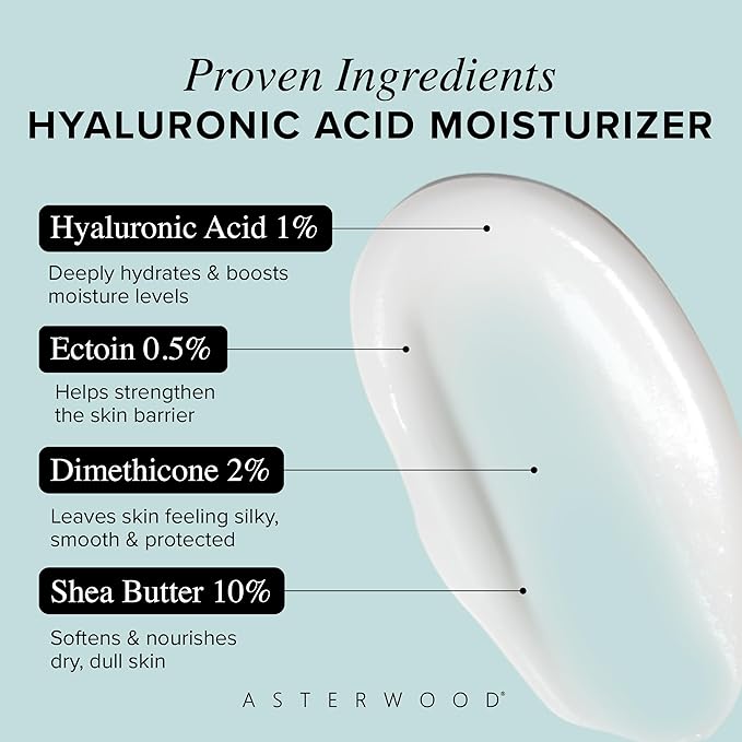 Asterwood Hyaluronic Acid Moisturizer for Face - Hydrating, Moisturizing, Lightweight - Anti-Aging Moisturizer - Fragrance-Free, Cruelty-Free - For All Skin Types Including Dry & Oily - 1.7 Fl Oz