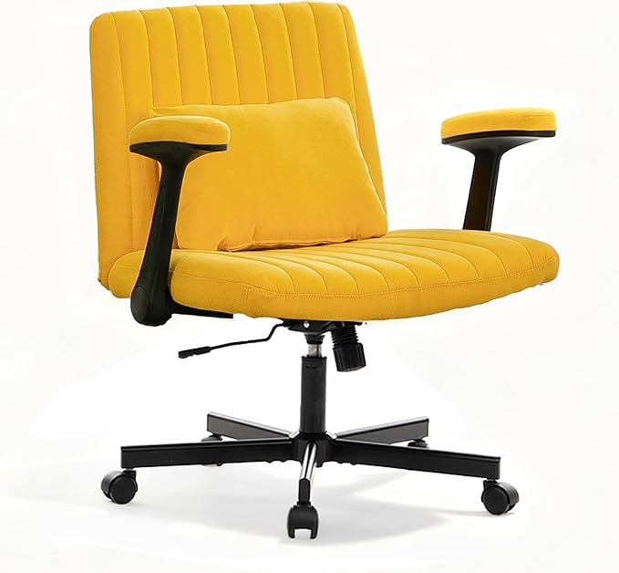 Ergonomic Cross Legged Chair with Wheels,360° Swivel Meditation Chair,ADHD Chair, Criss Cross Desk Chair with Lumbar Support and Adjustable Stool, (Wide seat Cushion, Yellow)