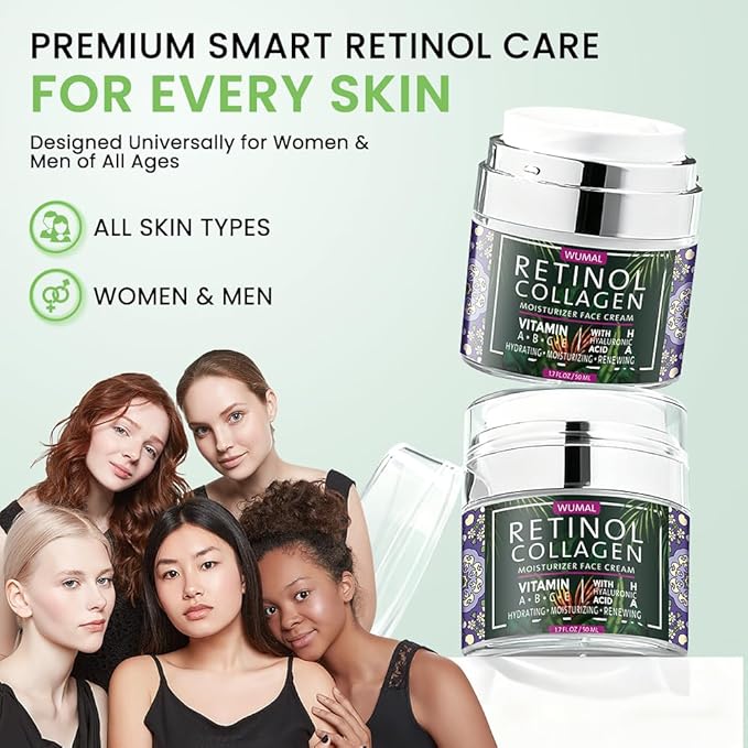 Retinol Cream with Collagen & Hyaluronic Acid - Face Moisturizer for Women and Men - Reduces Wrinkles, Fine Lines and Dryness - 1.7 oz