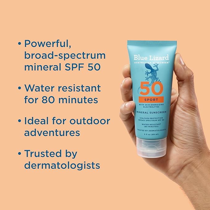 Blue Lizard Sport Mineral SPF 50 Lotion, Ideal for Athletes, 100% Mineral Sunscreen Actives, Fragrance-Free, Paraben-Free, Vegan, 3.0 fl oz