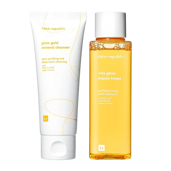 Face Republic Glow Prep Routine - Glow Gold Mineral Cleanser + Vita Glow Niacin Toner | Combination skin, Korean Skin care