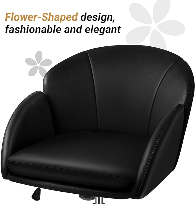 Yaheetech Cute Petal Desk Chair Home Office Chair Swivel Leather Desk Chair Makeup Vanity Chair with Armrests for Bedroom Modern Computer Rolling Chair for Women Black