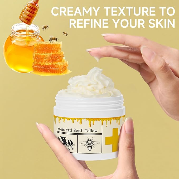 Beef Tallow for Skin, Beef Tallow, Tallow and Honey Cream, Grass Fed Beef Tallow, Whipped Beef Tallow for Face Moisturizer for All Purpose with Raw Honey Tallow Balm, 2 packs