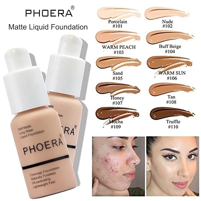 Hilareco PHOERA Foundation, CC Cream Foundation Color Correcting Anti Aging Hydrating Serum & SPF 25+, PHOERA Primer, Makeup Foundation, Makeup Brushes (101 Porcelain + 120 Nude CC Cream)