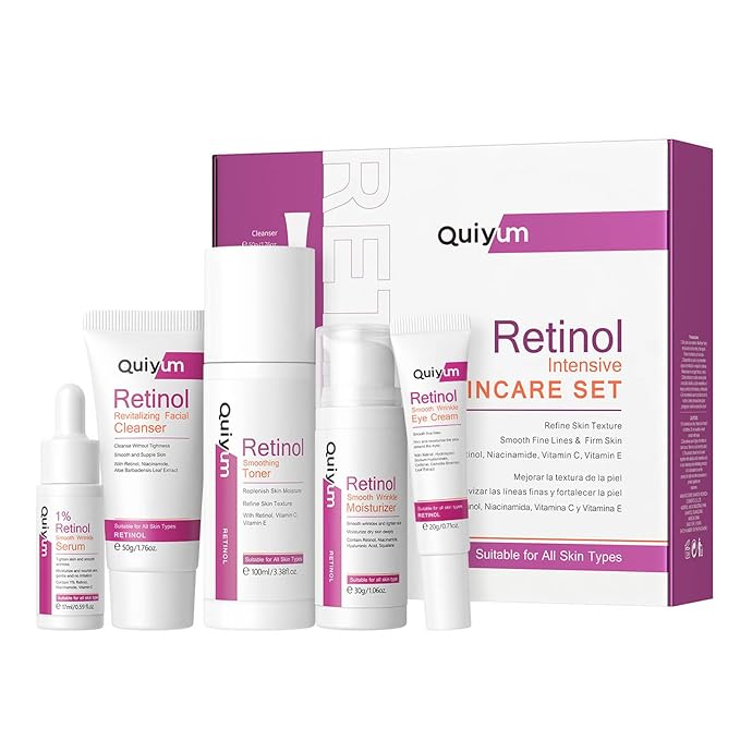 Gifts for Women, Anti Aging Facial Skin Care Routine Set Kit Smooth & Hydrate Skin Retinol Skincare Gift Set with Facial Cleanser, Toner, Serum, Cream, Eye Cream - Travel Essentials Gift Set