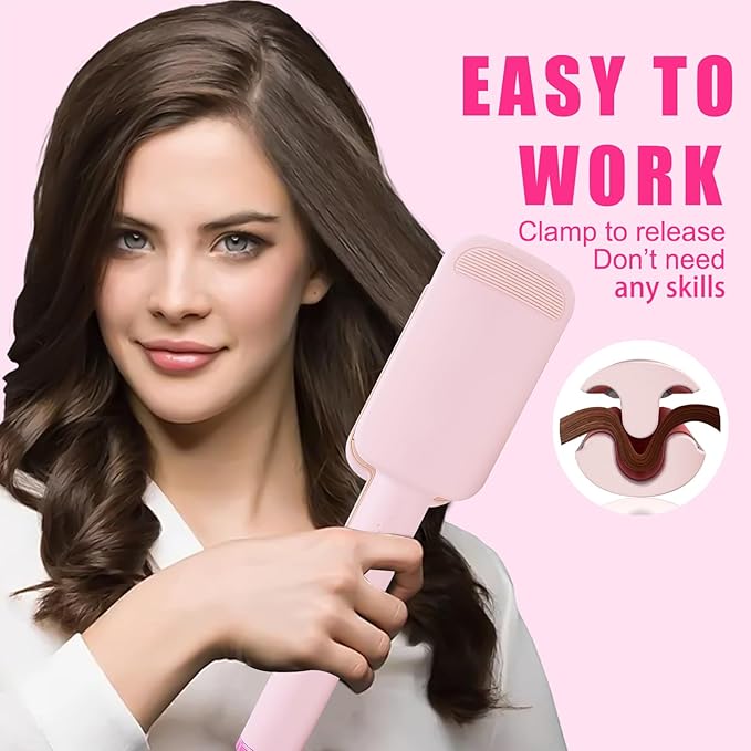 Waver Curling Iron Hair Crimper, Ionic Deep Waver Hair Curler Tool, Beach Waver Curling Wand, 2 in 1 straightener and curler with Ceramic 3 Barrel for Women, Dual Voltage, Anti-Scald, 1.25 Inch (Pink)