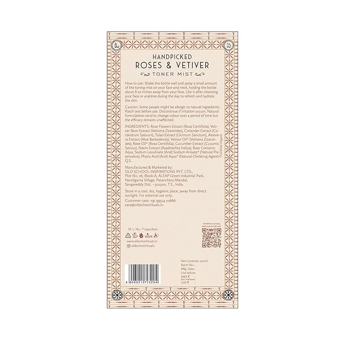 Old School Rituals Roses & Vetiver Face Toner Mist 100ml
