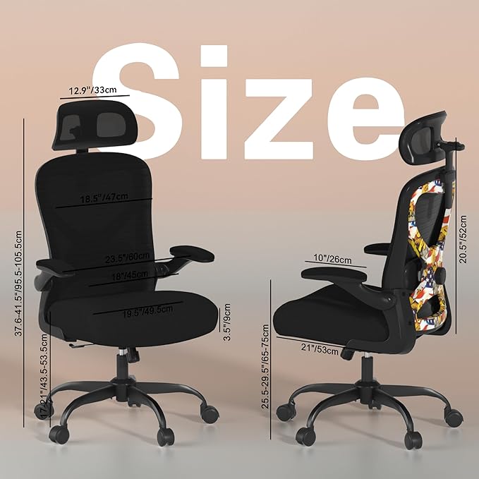 Office Chair for Back & Neck Pain Relief, Virgin Foam Seat, 2D Adjustable Lumbar & 3D Headrest, Flip-Up Armrests, Tilt & Rock for Relaxation, Black/UF