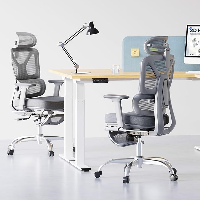 FLEXISPOT ErgoX Premium Ergonomic Office Chair with Footrest- Adjustable 3D Armrests, Dynamic Lumbar Support, Recline & Tilt Function, Mesh Seat, for Home & Office Use,Light Grey Foam