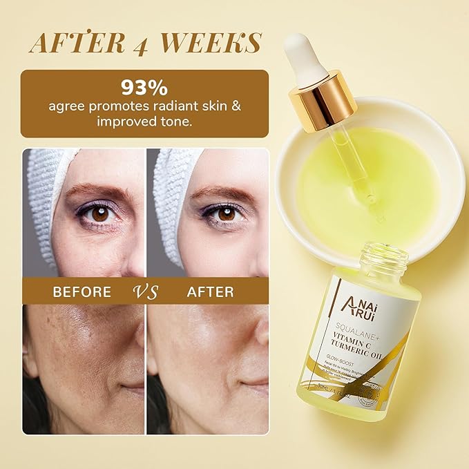 ANAI RUI Squalane Vitamin C Turmeric Facial Oil Moisturizer for Face, Hydrates, Firms Skin, 1fl.Oz.